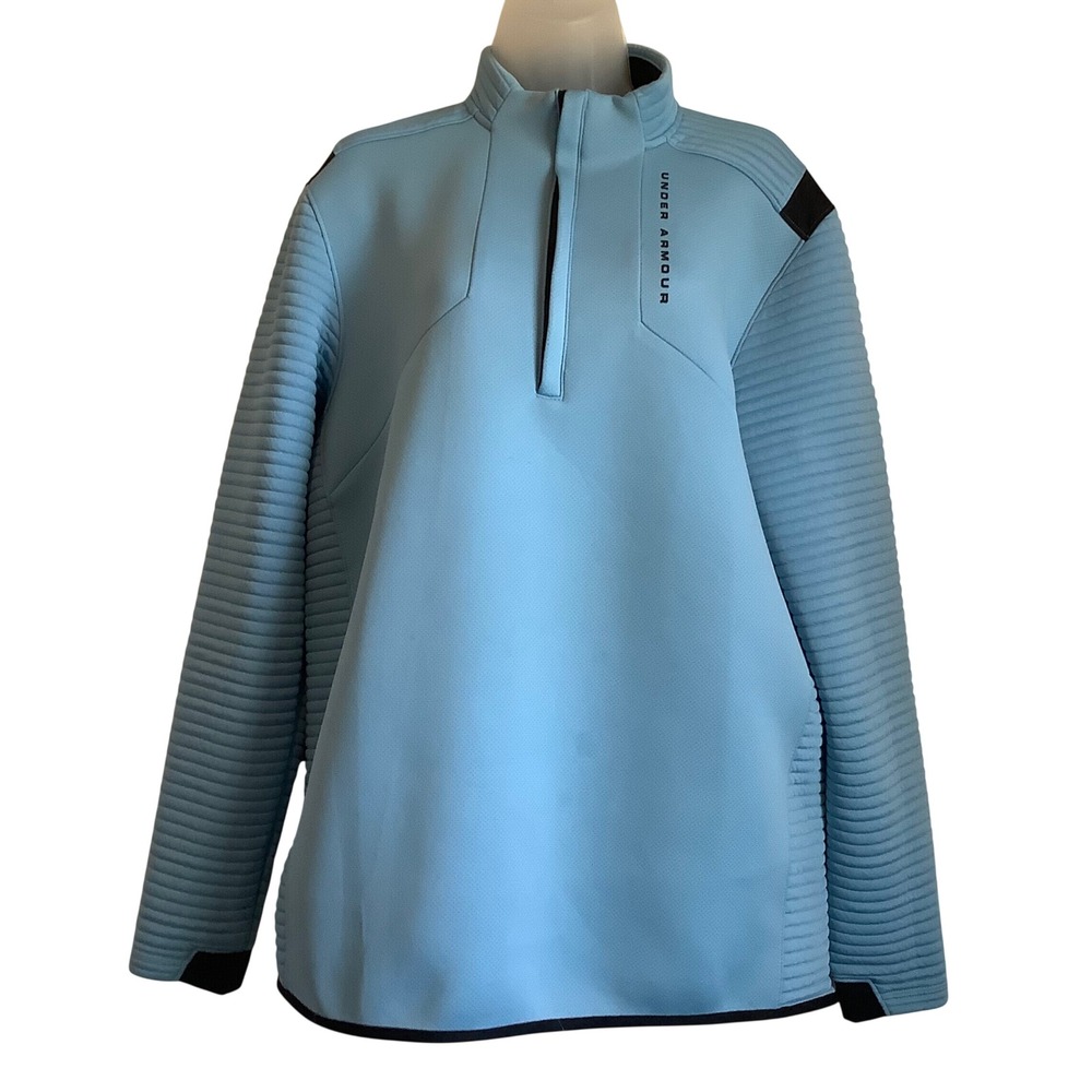 Under Armour Golf ColdGear 1/4 Zip Pullover Light Blue Ribbed Mens Large LG